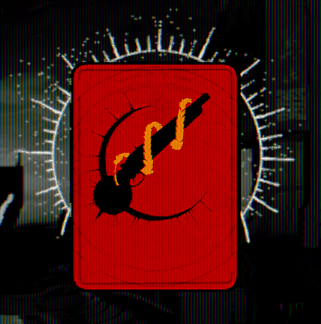 A picture of the fireball card. it is a crimson red with a silhouette of a shotgun on it.