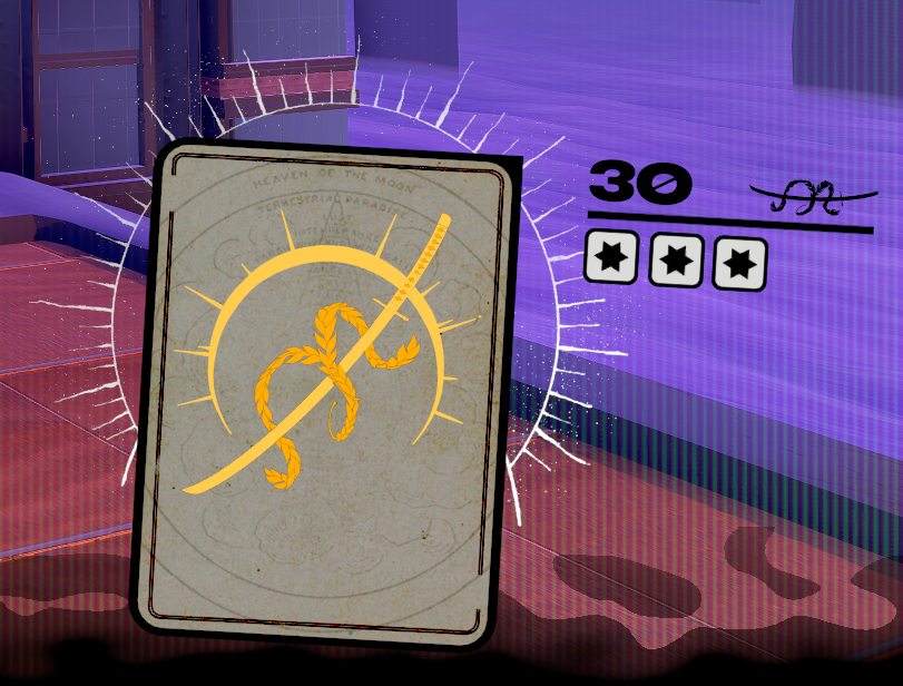 a picture of the Miracle Katana. it is grey with a golden katana silhouette on it